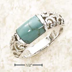 Sterling Silver Wide Turquoise Bar Inlay Open Shank Ring - Size 8.0