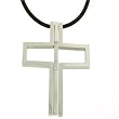 Cross Pendant Necklace Stainless Steel CZ Diamonds Designer Large Polished Finish by Bucasi