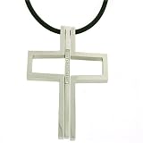 Cross Pendant Necklace Stainless Steel CZ Diamonds Designer Large Polished Finish by Bucasi