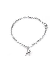 925 Sterling Silver Childrens 6.5 Inch Letter "A" Charm Bracelet with Diamond