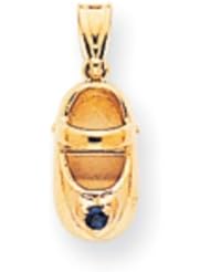 14k Gold 3-D September/Sapphire Engraveable Baby Shoe Charm