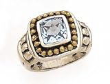 14K YELLOW GOLD AND SILVER BLUE TOPAZ RING SIZE 6 OR 7 OR 8
