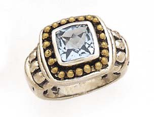 14K YELLOW GOLD AND SILVER BLUE TOPAZ RING SIZE 6 OR 7 OR 8