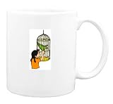 Mug with parrot, cage, playing, pets, bird, animal