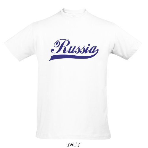 T-Shirt Russland Oldschool Russia LÄNDERSHIRT EM / WM FAN Trikot S-XXL , White – blau , M
