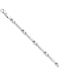 14k White Gold 7in Diamond-cut Satin Polished Fancy Bracelet