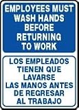 EMPLOYEES MUST WASH HANDS BEFORE RETURNING TO WORK (BILINGUAL) 14 x 10 Adhesive Dura-Vinyl Sign