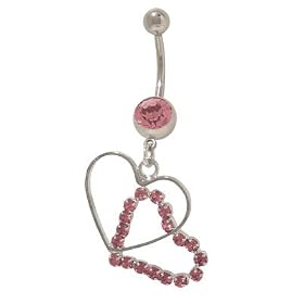 Dangle Hearts Belly Button Ring with Pink Jewels