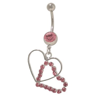 Dangle Hearts Belly Button Ring with Pink Jewels