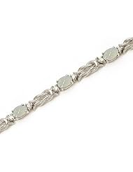 14k White Gold Natural Opal And Diamond Tennis Bracelet