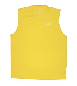 Mens Under Armour Tech Sleeveless T, Taxi/White/Open Yellow, L