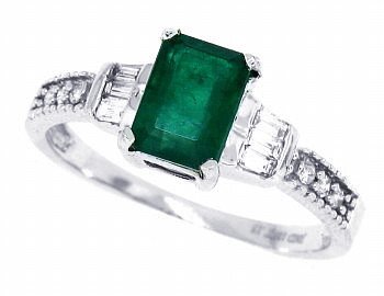 0.65Ct Emerald Cut Genuine Emerald Diamond Ring in 14Kt White Gold (AB Quality)-8