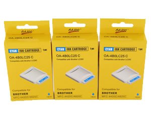 Compatible Brother LC25C Combo 3-Pack: 3 Cyan Ink Cartridges- OA100 Brand - DCP-4020C, MFC-4420c, MFC-4820c