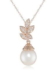 10k Rose Gold Cultured Freshwater Cultured Pearl and Diamond Pendant Necklace (0.1 cttw, GH Color, I2-I3 Clarity), 17"