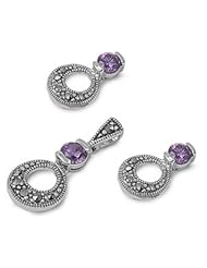 Sterling Silver CZ Round Antique Lavender CZ Stone Earring Pendant Set