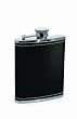 Metrokane Houdini Stainless Steel Pocket Flask with Faux Leather Cover, Black