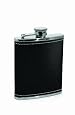 Metrokane Houdini Stainless Steel Pocket Flask with Faux Leather Cover, Black