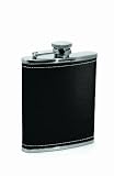 Metrokane Houdini Stainless Steel Pocket Flask with Faux Leather Cover, Black