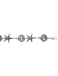 Sterling Silver Star Fish & Sand Dollar Charm Bracelet , 5/8 inch (15 mm).