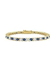 Sapphire and Diamond Tennis Bracelet 18K Yellow Gold 1.00 CT TGW