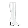 4 Inch Sexy High Heel Boots Knee High White Boots Thick Heel Stretch Patent