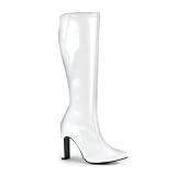 4 Inch Sexy High Heel Boots Knee High White Boots Thick Heel Stretch Patent