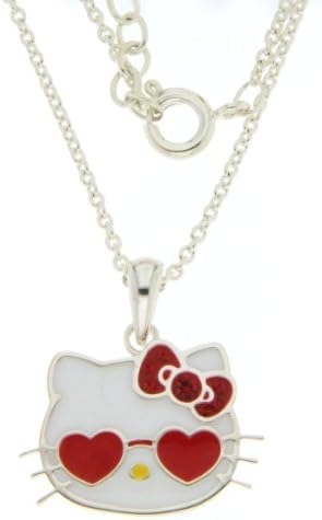 Hello Kitty Silver Tone Crystal Enamel Sunglasses Heart Pendant
