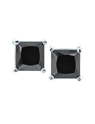 Princess Cut Black Diamond Earrings made in 14K White Gold