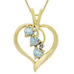 18k Gold over Silver 3-Stone Blue Topaz Heart Pendant