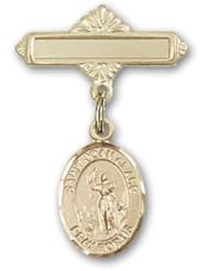 Gold Filled Baby Badge with St. Joan of Arc Charm and Polished Badge Pin