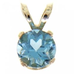 Natural Blue Topaz Solitaire Pendant Set in 14K Yellow Gold