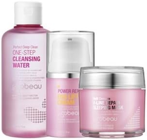 KOREAN COSMETICS, Insobeau, Pink Repair lines 3piece (POWER REPAIR EGG LIFTING CREAM 52ml+Perfect Deep Clean One-Step Cleansing Water 200ml+ MULTI COMPLEX V-LINE REPAIR SLEEPING MASK 80ml) (skin elasticity, nutrition, waste removal, skin-soothing)[001KR]