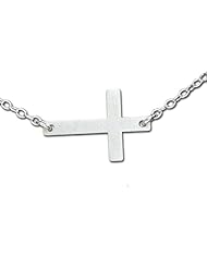925 Sterling Silver Sideways Cross Pendant Necklace