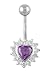 925 Sterling Silver Amethyst CZ Heart Belly Ring title=