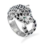 Rhodium Plated CZ Panther Ring in Sterling Silver