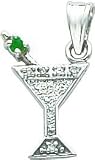 14K White Gold .05ct. Diamond & Emerald Martini Pendant