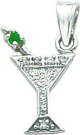 14K White Gold .05ct. Diamond & Emerald Martini Pendant