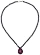 14k Yellow Gold Hematite Bead Necklace and Ruby Pear Pendant, 16"