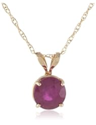 10k Gold 6mm Round Ruby 4-Prong Solitaire Pendant, 17"