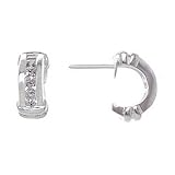 Sterling Silver White CZ Princess Cut Post J Hoop Earring