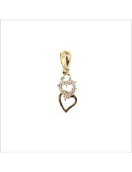 14k Yellow Gold, Double Open Heart Pendant Charm with Lab Created Gems 9mm Wide