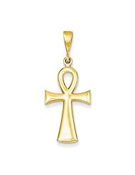 14K Yellow Gold High Polished "Eternal Life" Ankh Cross Charm Pendant