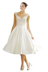 A-line V-neck Satin Crystal Lace-Up Ruched Open-Back 2015 Short Tea Length Wedding Dress 