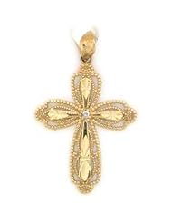 14k Solid Yellow Gold Real Diamond Cross Pendant Charm