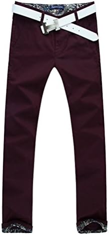 WenVen Men's Fashion Casual Solid Slim Fit Long Pants(Dark Red,36)