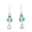 Faceted Blue Quartz Gemstone Bead Dangle Earrings with Sterling Silver Peace Symbol Accents, #7474