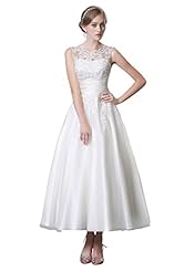 A-line Ankle Length Satin/Tulle Bateau Neck Wedding Dress 