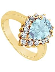 Aquamarine and Diamond Ring 14K Yellow Gold - 1.29 CT TGW