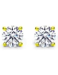 1.06 ct Ladys Round Cut Diamond Stud Earrings In 14 Karat Yellow Gold Screw Back