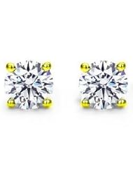 1.10 ct Ladys Round Cut Diamond Stud Earrings In 18 Karat Yellow Gold Screw Back